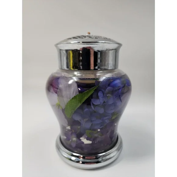 White Barn Candle Co Oil Candle Lamp Purple Floral Botanical Glass Silver Lid