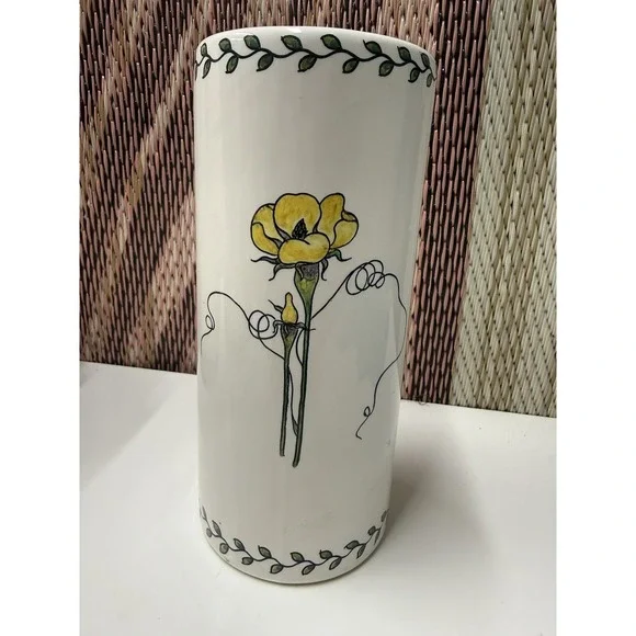 Vintage Portugal Flower Vase Estrella de Conimbrica Floral Hand Painted A Relvas