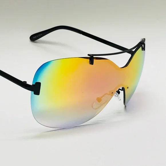 Rimless Sunglasses Rainbow Mirrored Lens Shield Visor‎ Fashion Shades Luxury New