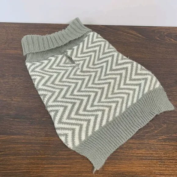 Gray White Chevron Print Thermal Ribbed Knit Dog Clothes Pullover Sweater