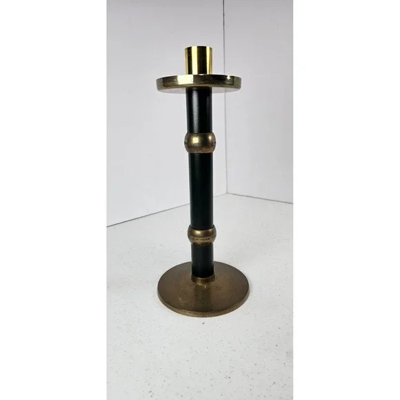 Vintage Ambrosia‎ Brass & Green Candle Holder Modernist MCM Made In India 1995
