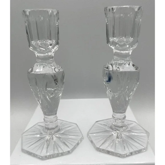 Eleanor American Cut Vintage Crystal Taper Candle Holders 5.5