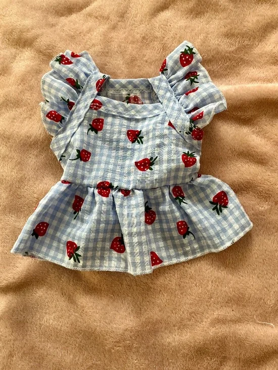 Blue checkered gingham strawberry summer dress