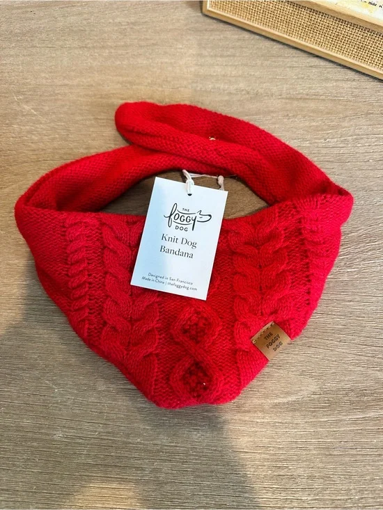 The Foggy Dog Red Cable Knit Dog Bandana