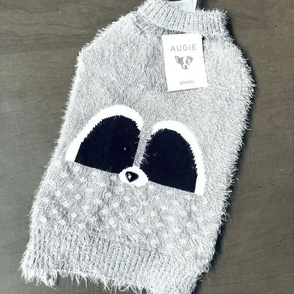 NWT Augie Raccoon Face Furry Gray Dog Pet Sweater