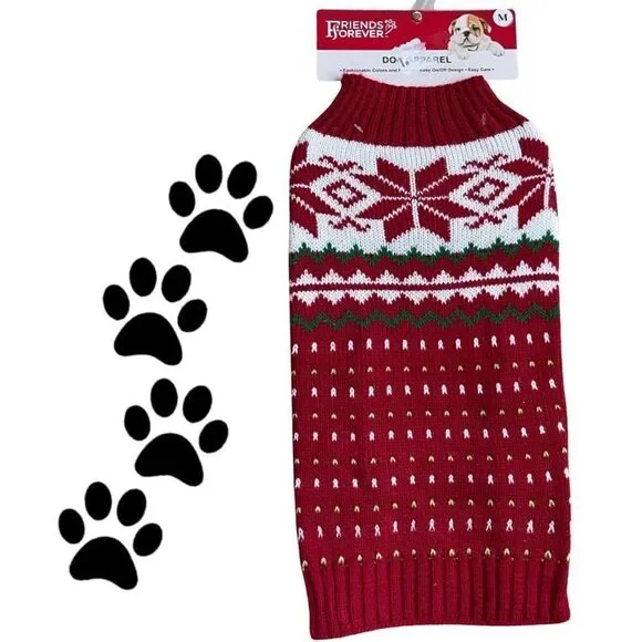 Friends Forever Knit Pet Holiday Red & White Ugly Sweater Medium NWT