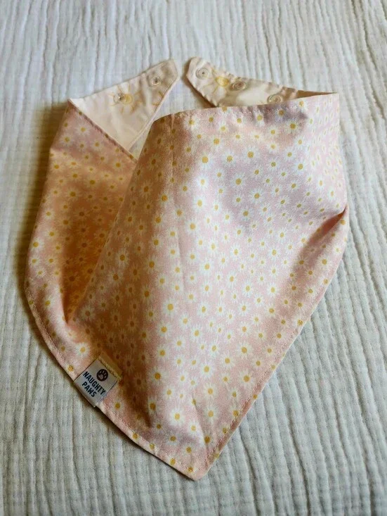 Naughty Paws XL Reversible Dog Bandana In Pink Daisy/Tiny Sun Print