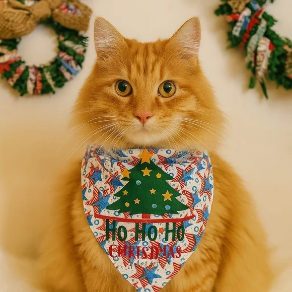 Upcycled Dog Bandana Christmas Trees heat transfer Ho Ho Ho Merry Christmas (M)