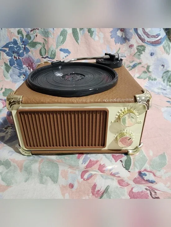 Vintage Record Player 3 Wick candle holder Vinyl Bath & Body Works Brown Beige
