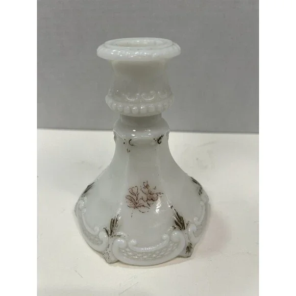 Antique Victorian Milk Glass Candle Holder Stem Vanity Ornate EAPG Candlestick