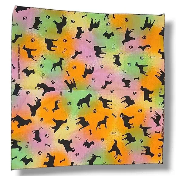 Vintage Hav-A-Hank Dog Silhouette Bandana Tie Dye Rainbow USA 50/50 Cotton Blend