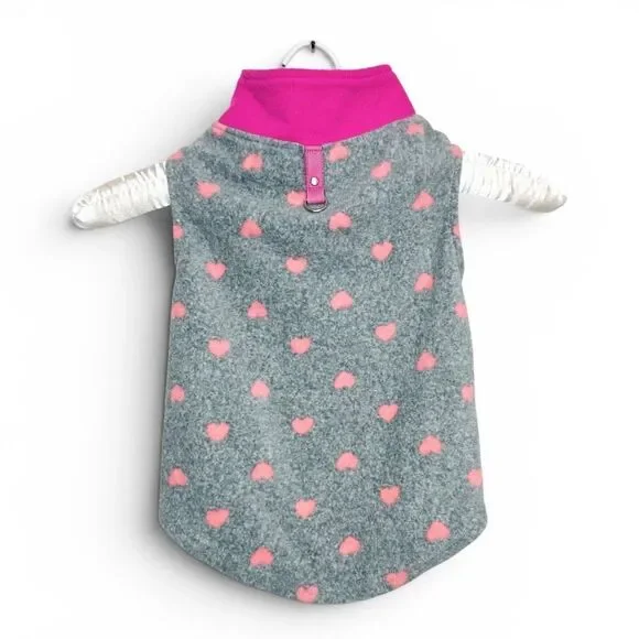 Fleece Dog Top Shirt Sweater Gray Pink Hearts Sz S