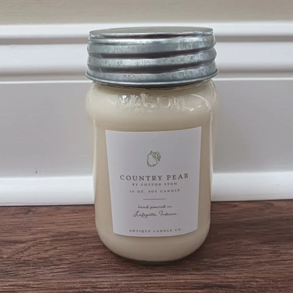 Antique Candle Co Country Pear by Cotton Stem 16 oz Soy Mason Jar Candle