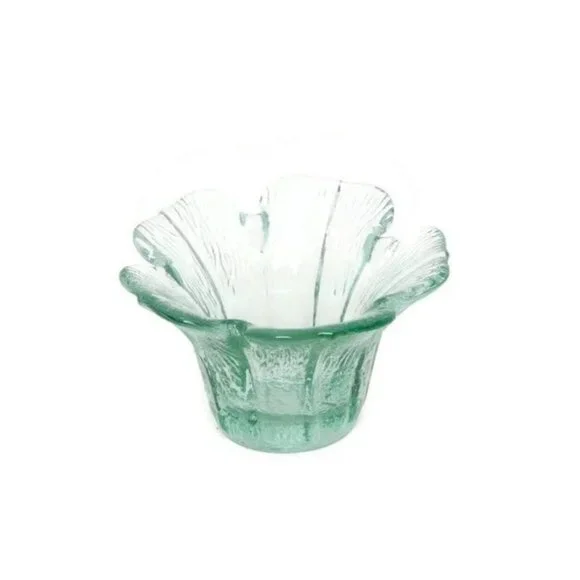 Vintage Viking Glass Green Flower Petal Votive Candle Holder