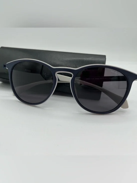 HUGO BOSS Polarized Round Sunglasses in Navy and White Trim
