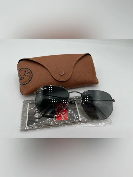 Ray-Ban Hexagonal Flat Lense Sunflasses - Silver/Black NEW