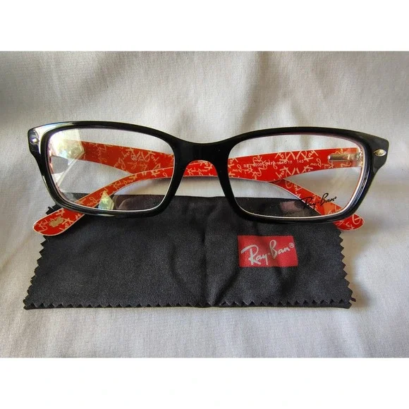 NEW Ray-Ban RB5206 2479 54-18 Eyeglasses Frames Black Red Script RX 145 w/Case