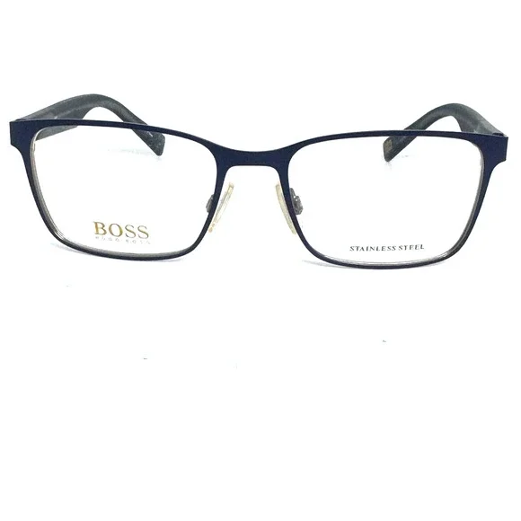 HUGO BOSS BO0183 K0L Black Rectangular StainlessSteel Full Rim Eyeglasses H1203‎