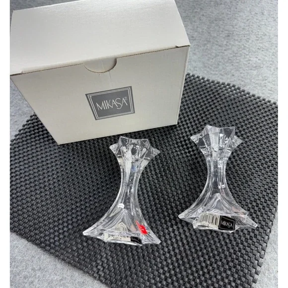Mikasa Firestar Crystal Candle Holders Pair Star Pattern‎ Small 4