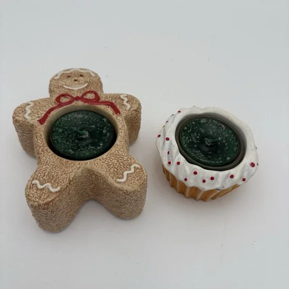 YANKEE CANDLE - Gingerbread Man‎ And Cupcake tea light / votive holder Set Of 2