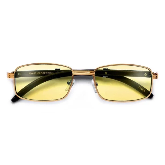 Gold Frame Sunglasses‎ Yellow Lens UV400 Protection Men's Fashion Classic Street