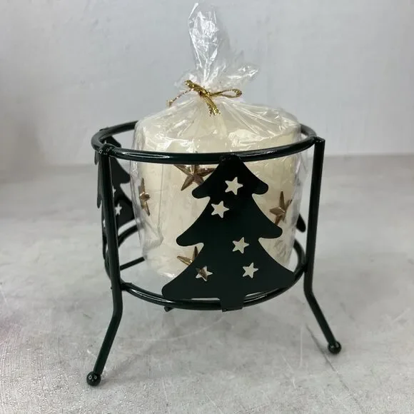 Metal Christmas tree candle holder‎ With Candle Holiday Decor Country MCM