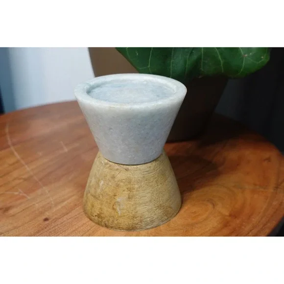 Vintage solid‎ marble and wood candle holder
