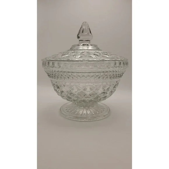 #3 Anchor Hocking Wexford LARGE Clear Glass Covered Candy Dish with Lid, Vintage