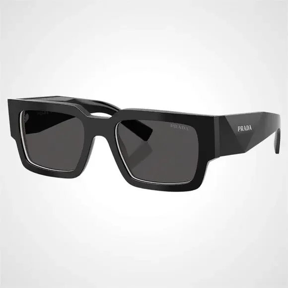 NEW PRADA Sunglasses Black & Talc Rectangle Square Mens 54mm Prada