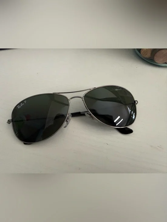 Ray-Ban Silver Aviator Sunglasses with Dark Green Lenses