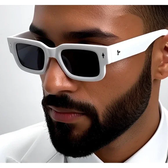 White Square Frame Sunglasses Retro Fashion Bold Trendy Shades Gafas Lentes‎ Men