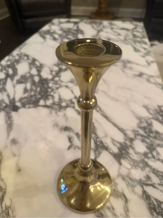✨ Vintage Gold Tone Metal Taper Candlestick Holder Centerpiece