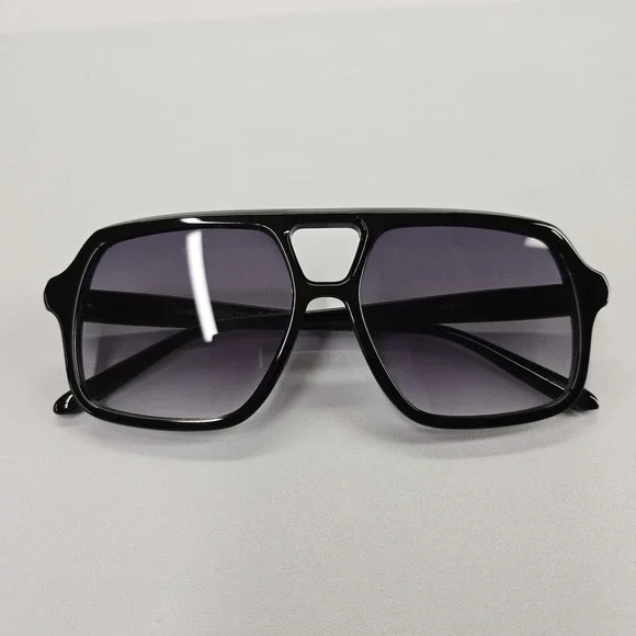 NEW Unisex Black Oversized Square Aviator Sunglasses UV400 Retro 70s Style 80976