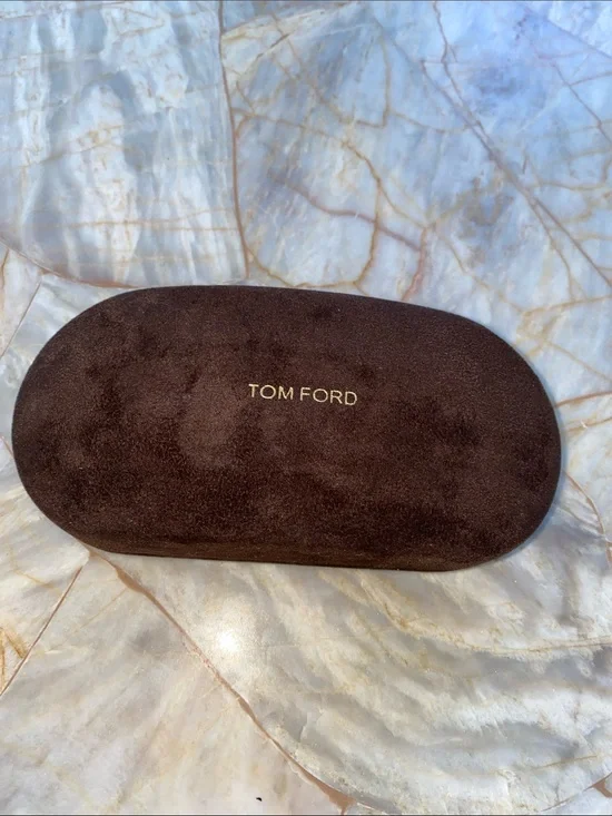 Tom Ford Brown Suede Sunglasses Case with Gold Logo
