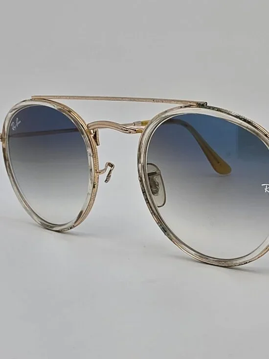 Ray-Ban RB3647N Round Double Bridge Gold Frame Blue Lens Aviator Sunglasses 51mm