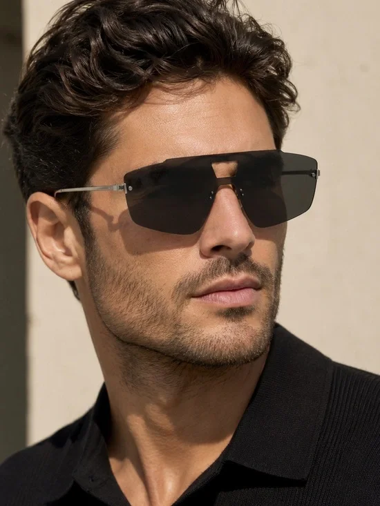 New Berluti BL40019U 16A Aviator Shield Sunglasses in Grey Authentic