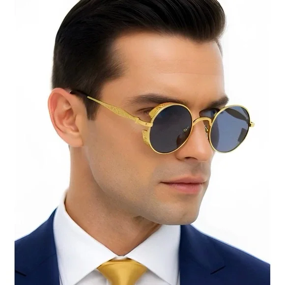 Vintage Round Steampunk Sunglasses‎ Women Men Circle Gothic Glasses Retro Metal