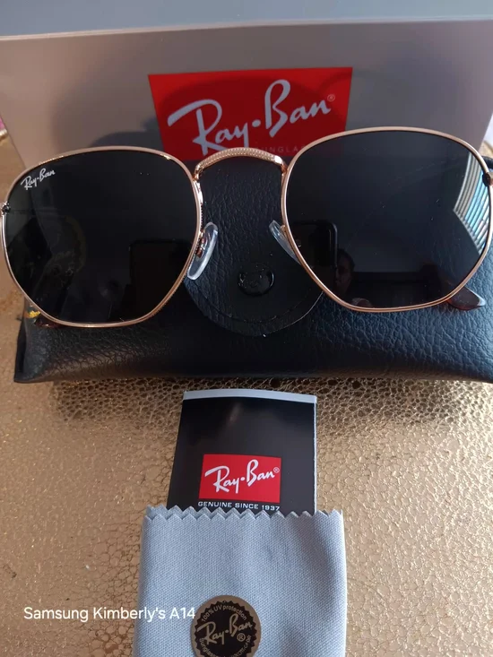 Ray-Ban Men’s Or Women Black Lens Gold Frame Hexagonal Sunglasses