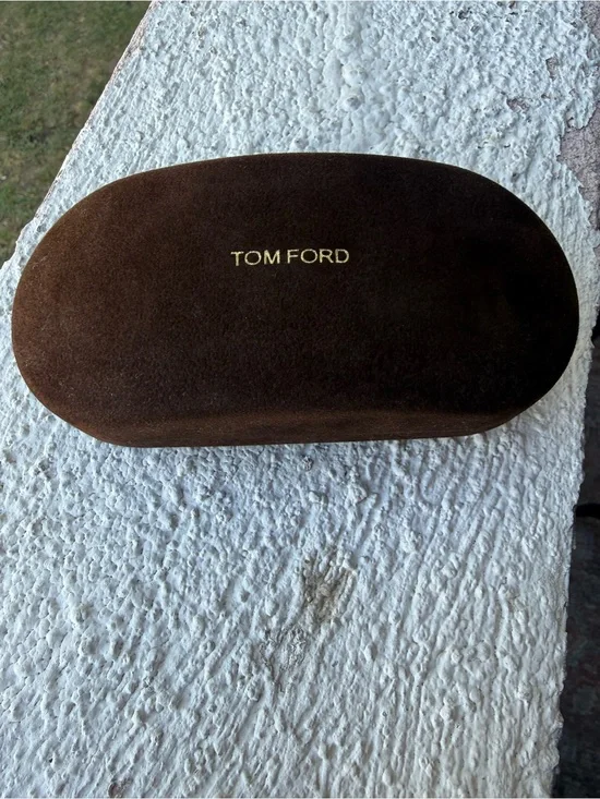 Tom Ford Brown faux Suede Sunglasses Case with Gold Logo