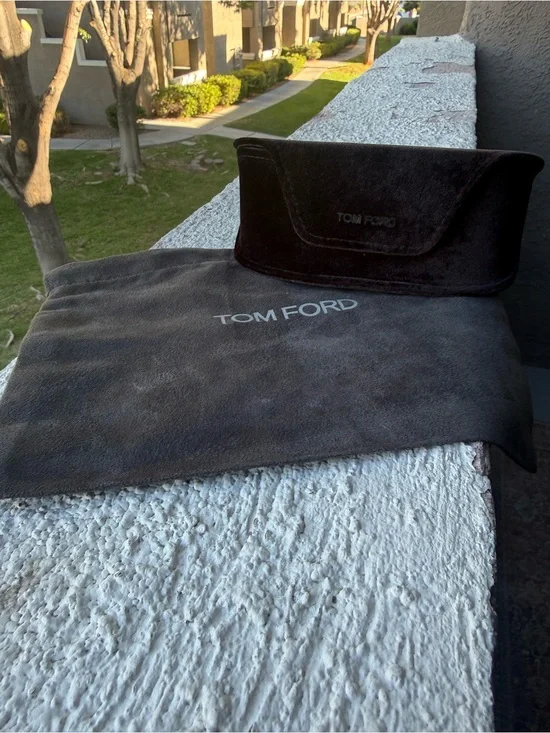 Tom Ford gray Suede faux Dust Bag with large black sunglasses case