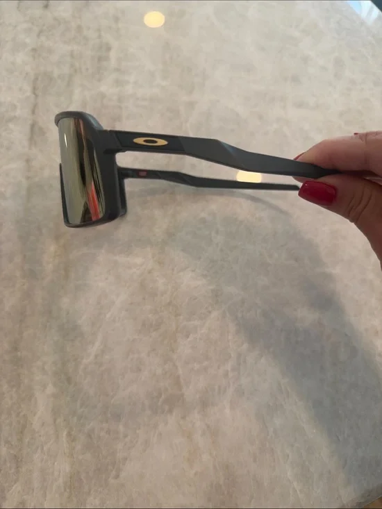 Oakley Matte Black Shield Sunglasses with Gold Logo-Sutro - Men’s