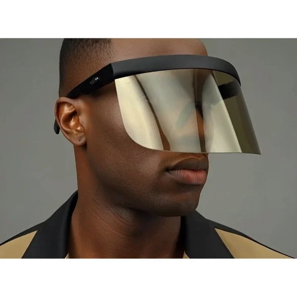 Visor Sunglasses Men Futuristic Face Shield‎ Glasses Gold Mirror Oversized Gafas
