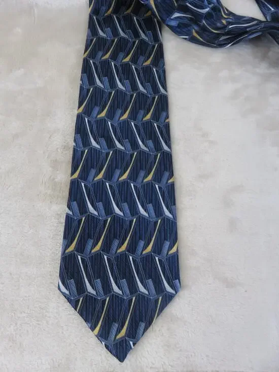 Vintage Arrow Tie 100% Silk Geometric Blue Designer USA Men's Neck Tie 4