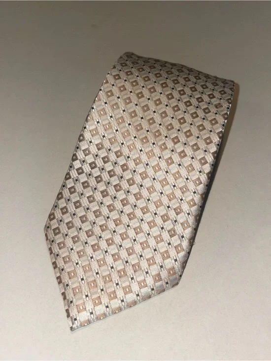 Paul Smith London Men's Necktie 100% Silk White Silver & Gold Diamond Pattern