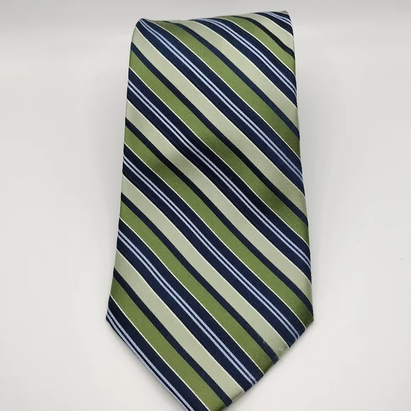 Jones New York Silk Hand Made Striped Green and Blue Men's Tie Necktie