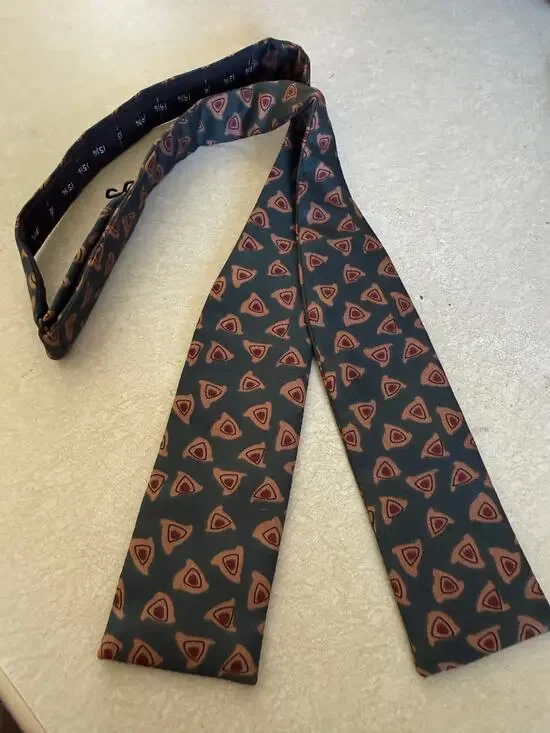 Vintage Brooks Brothers Blue and Red Geometric Adjustable Silk Bow Tie
