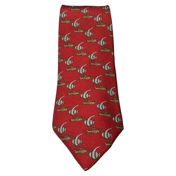 Hermès Red Tropical Fish Print Silk Tie 7336 EA