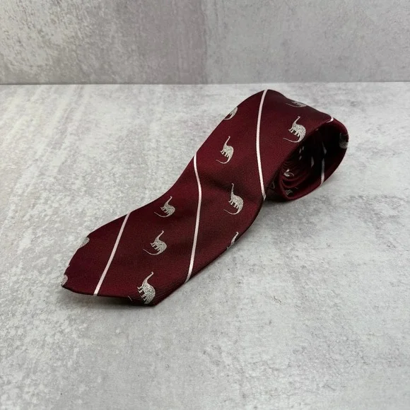 Smithsonian Institution Red White Stripe Apatosarus Silk Blend Tie Short Classic