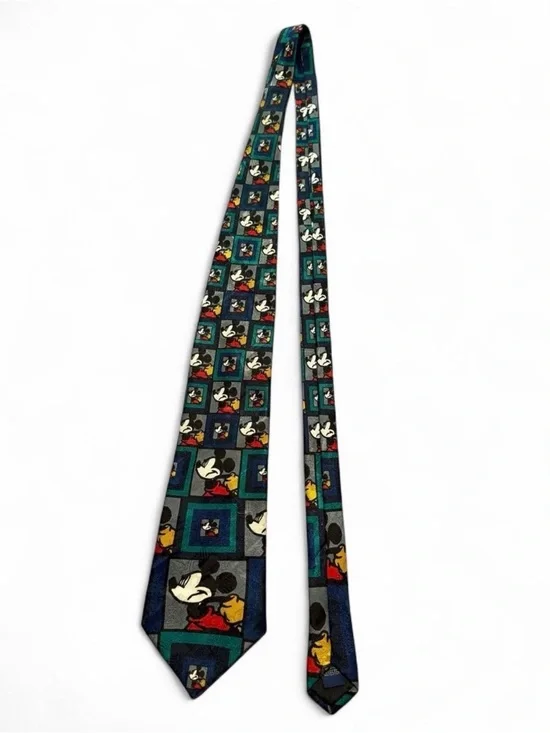 Vintage Mickey Mouse Patterned Tie in Teal and Navy