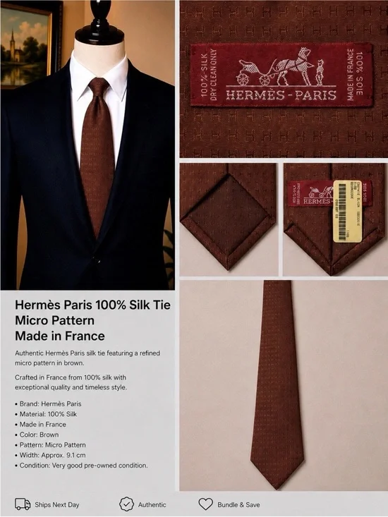 Hermès Brown Micro-Pattern Silk Tie